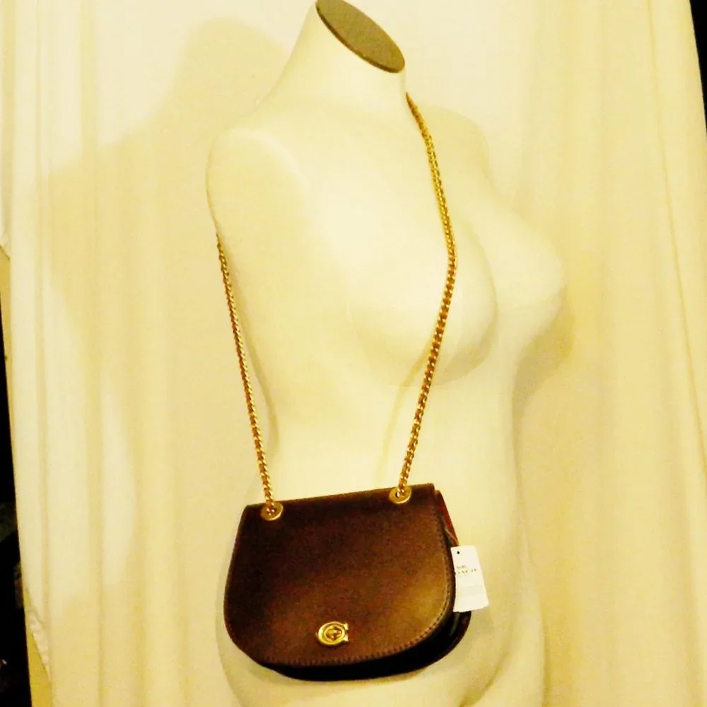 COACH $395 75577 Reversible Parker Saddle Bag In Signature Canvas Tan/Rust/Brass